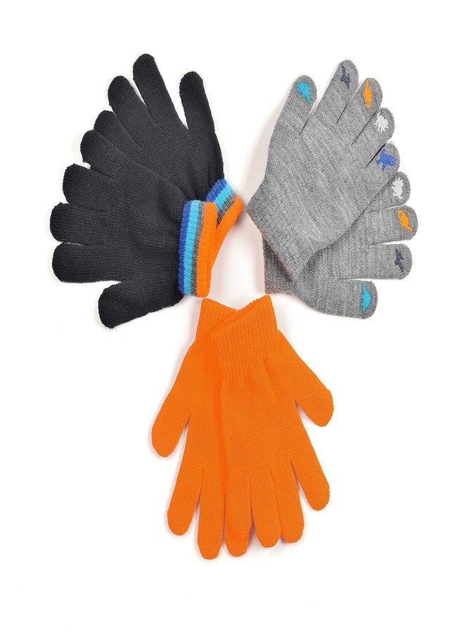 3 Pairs of Cute Dinosaur Gloves for Children, Winter Warm Full Finger Gloves, Suitable for Outdoor and Indoor Use By Boys and Girls - Image 1