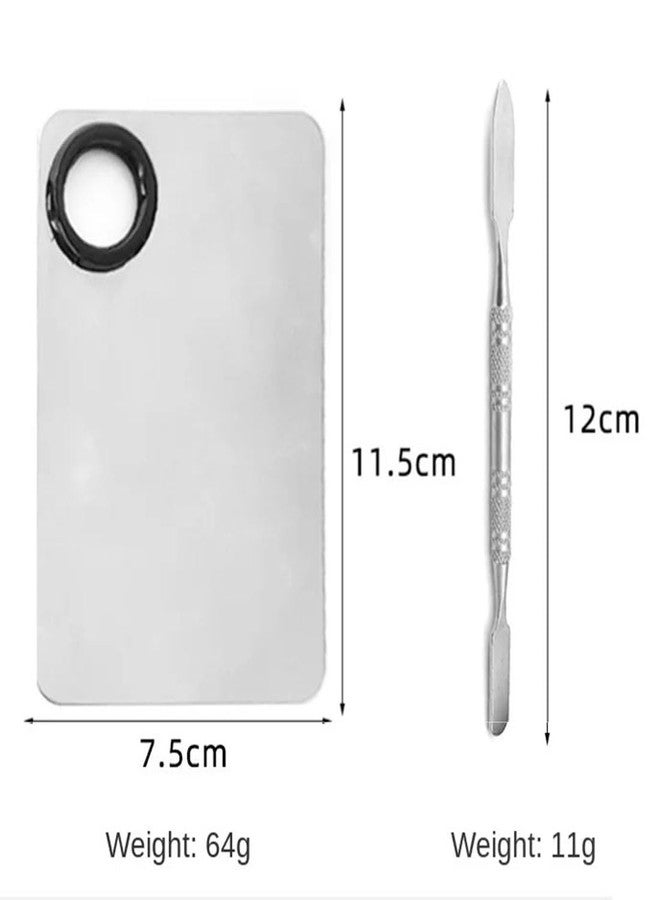 EastyGold Cosmetic Makeup Palette with Spatula Stainless Steel Make Up Mixing Palette for Women Girls Face 4.5 x 2.9 Inches - Image 2