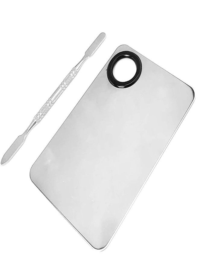 EastyGold Cosmetic Makeup Palette with Spatula Stainless Steel Make Up Mixing Palette for Women Girls Face 4.5 x 2.9 Inches - Image 1