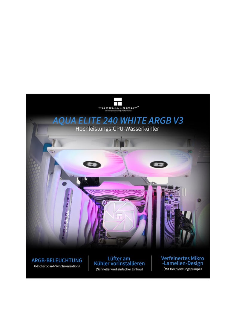 Thermalright Aqua Elite 240 White V3 Dual PWM ARGB Liquid CPU Fan with S-FDB Bearings, PWM Controlled Efficient Pump, for AMD/AM4/AM5, Intel LGA1150/1151/1200/2011/1700(AE240) - Image 2