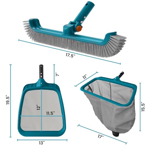 POOLWHALE Economy Swimming Pool Cleaning Kit - Fine Mesh Deep Pool Rake & Leaf Skimmer Net, Rotatable Pool Brush Head for Cleaning Above Ground & Inground Pools (No Pole) - Image 4