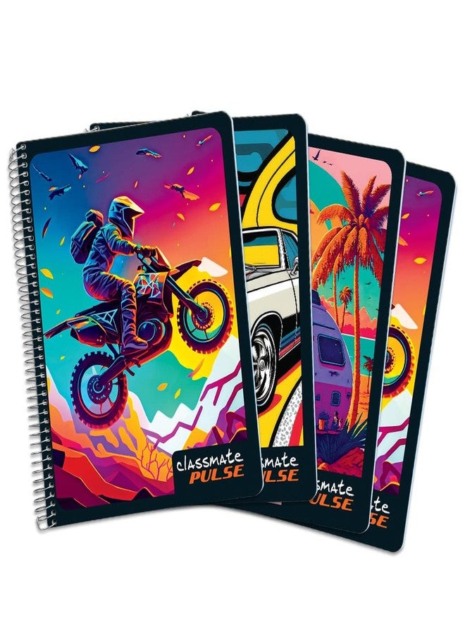 Classmate Pulse Single Subject Spiral Notebook - Pack of 4 | Unruled | 200 Pages | 24.0cm x 18.0cm | Attractive Cover Designs | Soft Cover |Notebooks for College Students - Image 1