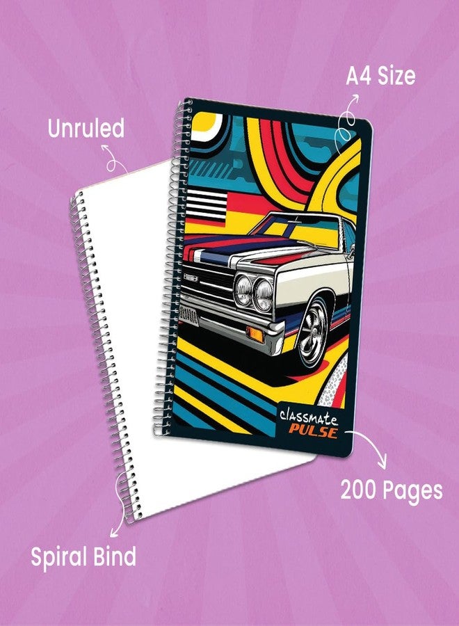 Classmate Pulse Single Subject Spiral Notebook - Pack of 4 | Unruled | 200 Pages | 24.0cm x 18.0cm | Attractive Cover Designs | Soft Cover |Notebooks for College Students - Image 3