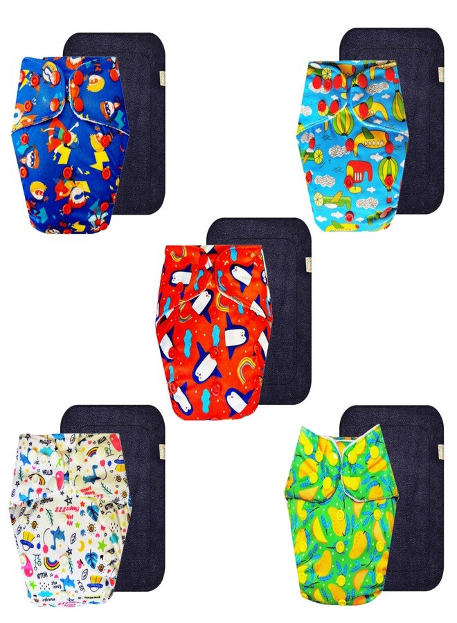 Dumbledo Premium Cloth Diaper with Black Insert (Pack of 5) | Dry Feel and Comfortable | 6-Layer Absorbent Pad | Quick Dry | Worry-Free Diapering | 3 Months - 3 Years | Unisex Baby - Image 1