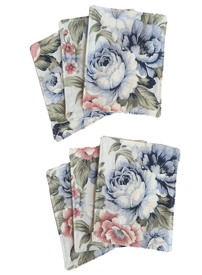 CUSHYSTORE 2 Layers Coasters Saucers Canvas Floral Botanical Fabric 4", 6 Pack - Blue Rose Garden - Image 4