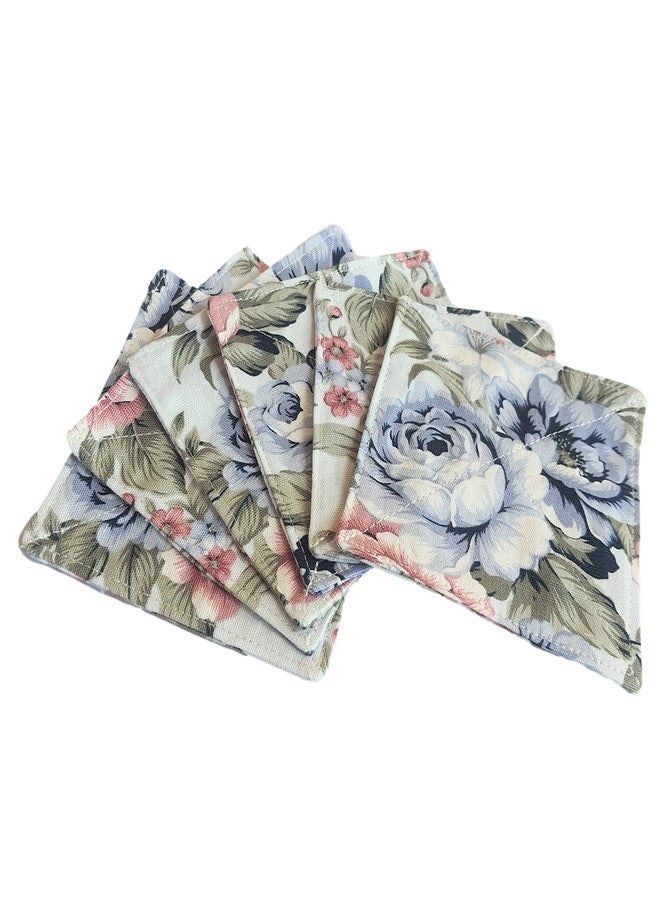 CUSHYSTORE 2 Layers Coasters Saucers Canvas Floral Botanical Fabric 4", 6 Pack - Blue Rose Garden - Image 5
