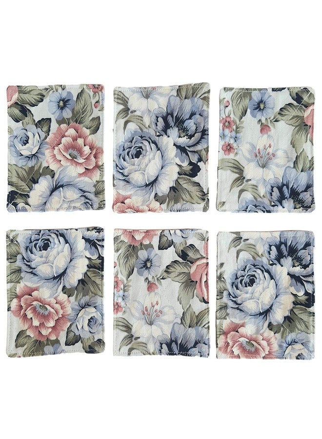 CUSHYSTORE 2 Layers Coasters Saucers Canvas Floral Botanical Fabric 4", 6 Pack - Blue Rose Garden - Image 3