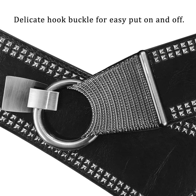 macoking Studded Wide Belts for Women Elastic Chunky Waistband for 80s Dress, Black, M - Image 4