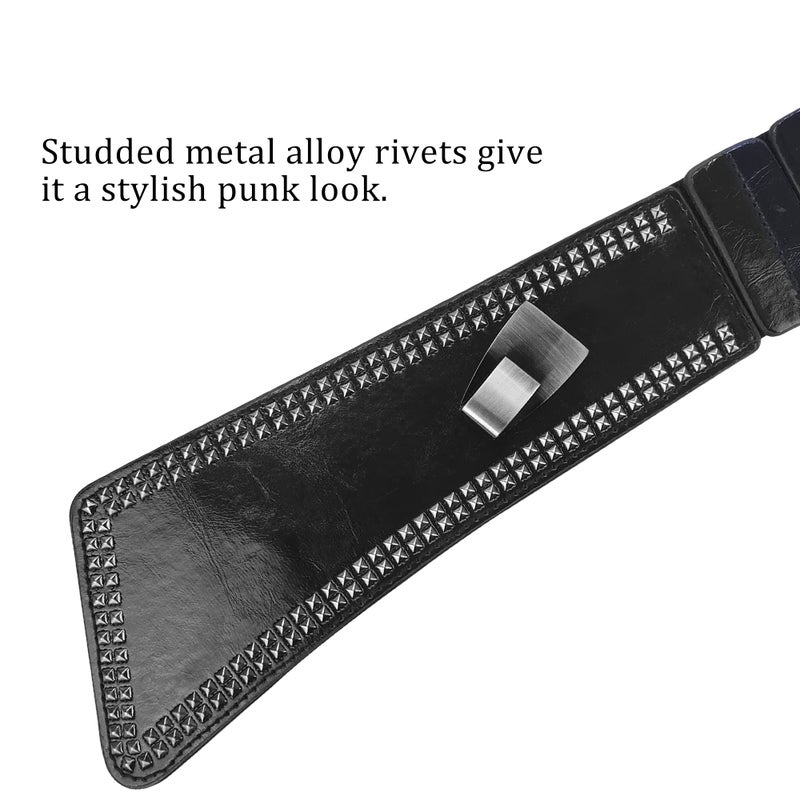 macoking Studded Wide Belts for Women Elastic Chunky Waistband for 80s Dress, Black, M - Image 5