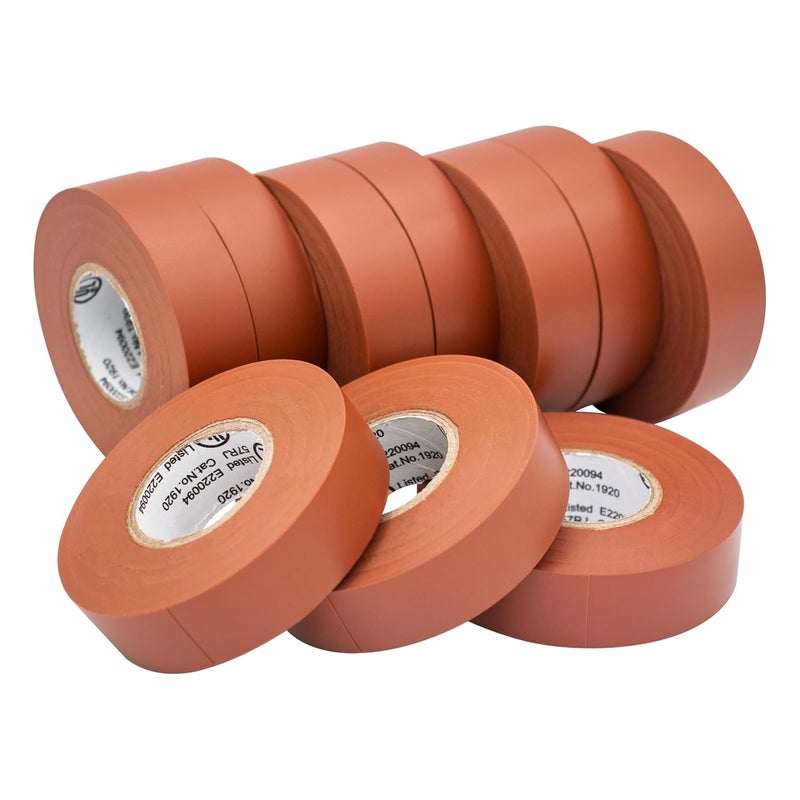 TradeGear Electrical Tape (10PK) Brown Matte – Waterproof, Flame Retardant, Strong Rubber Based Adhesive, UL Listed – Rated for Max. 600V and 80oC Use – Measures 60’ x 3/4" x 0.07" - Image 1