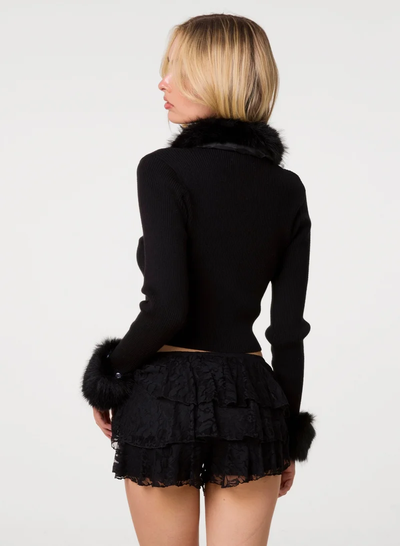 Pink Vanilla Fur Trim Zip Through Cardigan