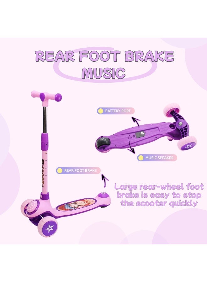 EASY FUTURE Foldable Kick Scooter for Kids 3-8: Height-Adjustable Handle, LED Wheels, Rear Brake & Fun Music Features - Image 3