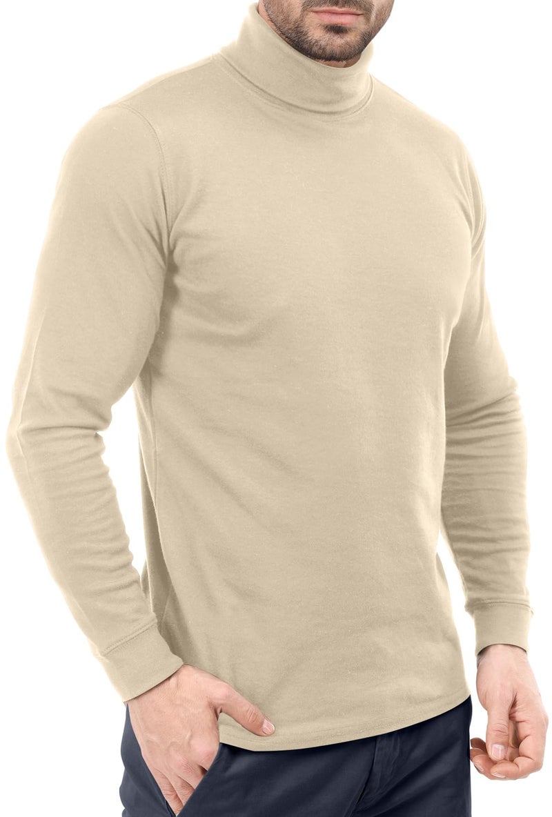 Utopia Wear Men's Turtleneck Slim Fit Lightweight Pullover Top, Large, Beige - Image 3
