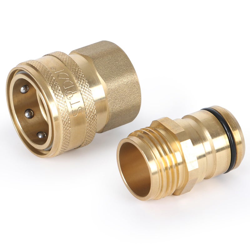 STYDDI 3/4-inch Full Flow Super Heavy Duty Hose Quick Connect Fittings, Lead-free Brass Full Port Garden Hose Quick Connector Coupler, 3/4â€ GHT High-Volume Hose Quick Release Adapter Set - Image 1