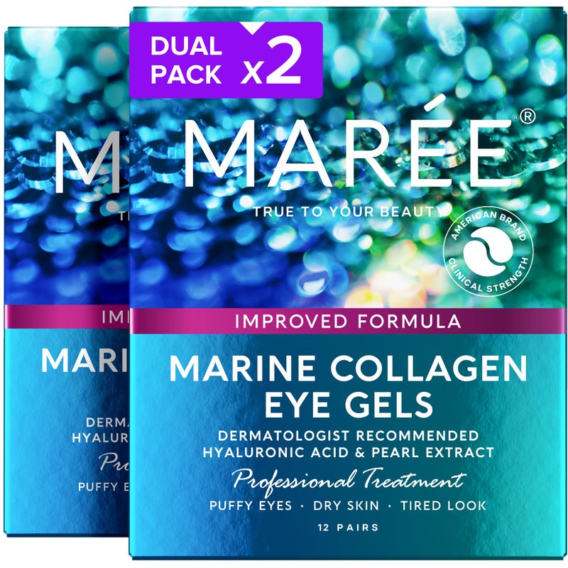 MAREE Eye Gels 2 PACK - Under Eye Patches for Puffy Eyes and Dark Circles with Natural Marine Collagen & Hyaluronic Acid - Anti-Aging Masks for Face to Soothe Puffiness - Image 1