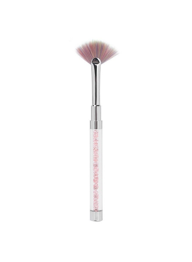 Brrnoo Fan Shape Nail Brush Nylon Hair Rhinestone Handle Nail Powder Remover Manicure Brush Rhinestone Handle Dust Glitter Powder Remover Pen Nail Art Drawing Pen Liner Brush - Image 1