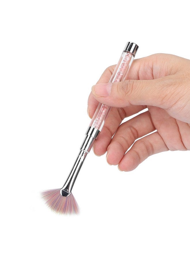Brrnoo Fan Shape Nail Brush Nylon Hair Rhinestone Handle Nail Powder Remover Manicure Brush Rhinestone Handle Dust Glitter Powder Remover Pen Nail Art Drawing Pen Liner Brush - Image 4