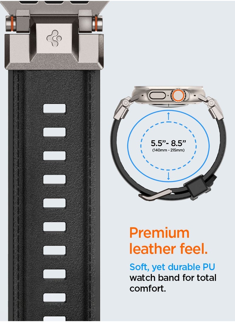 Spigen - DuraPro Armor band for Apple Watch Ultra 2 / Ultra 49mm, Series 9/8/SE2/7/6/SE/5/4/3/2/1 45mm/44mm/42mm Durable Metal Connector Band - PU Leather Black - Image 1