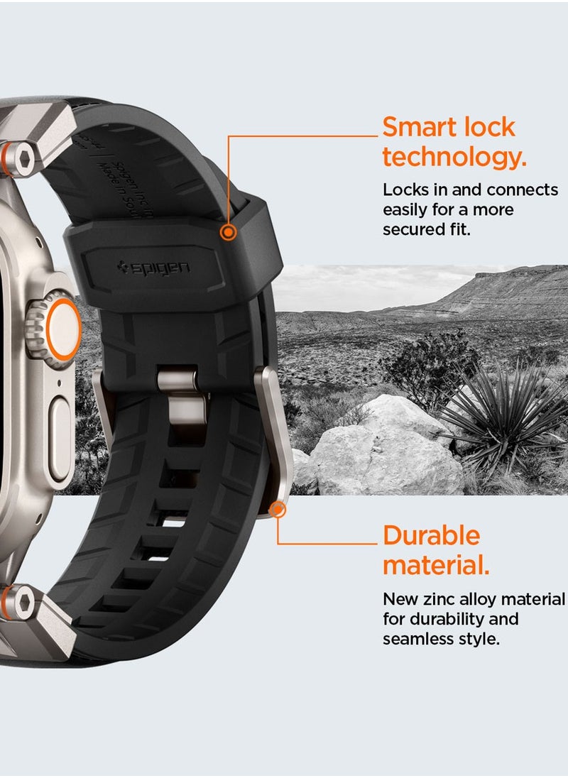 Spigen - DuraPro Armor band for Apple Watch Ultra 2 / Ultra 49mm, Series 9/8/SE2/7/6/SE/5/4/3/2/1 45mm/44mm/42mm Durable Metal Connector Band - PU Leather Black - Image 1