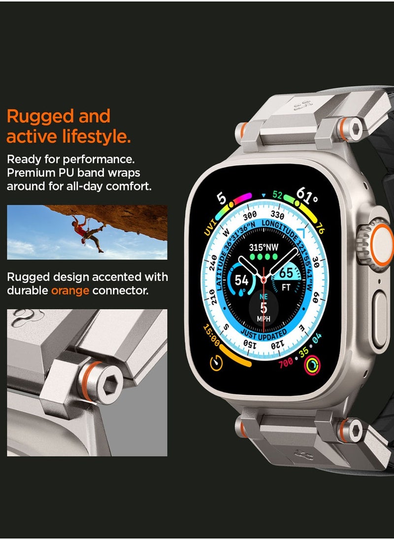 Spigen - DuraPro Armor band for Apple Watch Ultra 2 / Ultra 49mm, Series 9/8/SE2/7/6/SE/5/4/3/2/1 45mm/44mm/42mm Durable Metal Connector Band - PU Leather Black - Image 1
