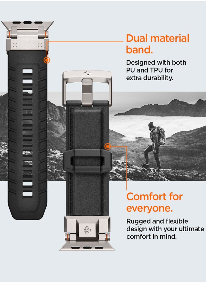 Spigen - DuraPro Armor band for Apple Watch Ultra 2 / Ultra 49mm, Series 9/8/SE2/7/6/SE/5/4/3/2/1 45mm/44mm/42mm Durable Metal Connector Band - PU Leather Black - Image 1