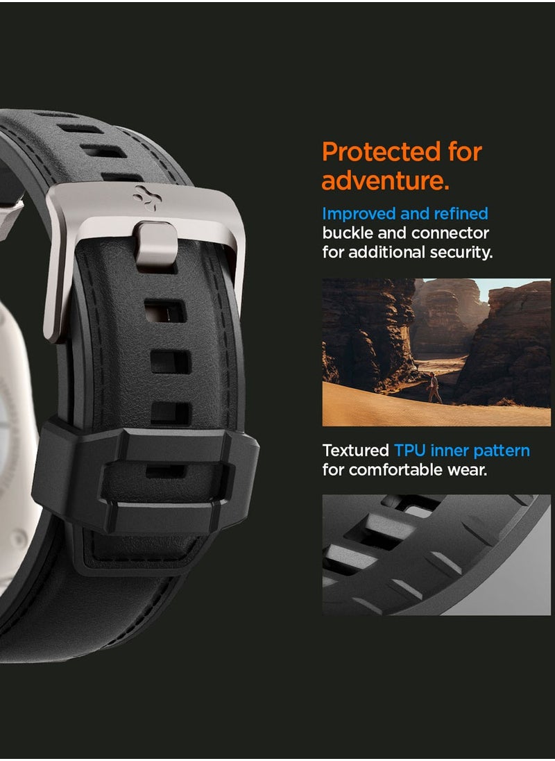 Spigen - DuraPro Armor band for Apple Watch Ultra 2 / Ultra 49mm, Series 9/8/SE2/7/6/SE/5/4/3/2/1 45mm/44mm/42mm Durable Metal Connector Band - PU Leather Black - Image 1