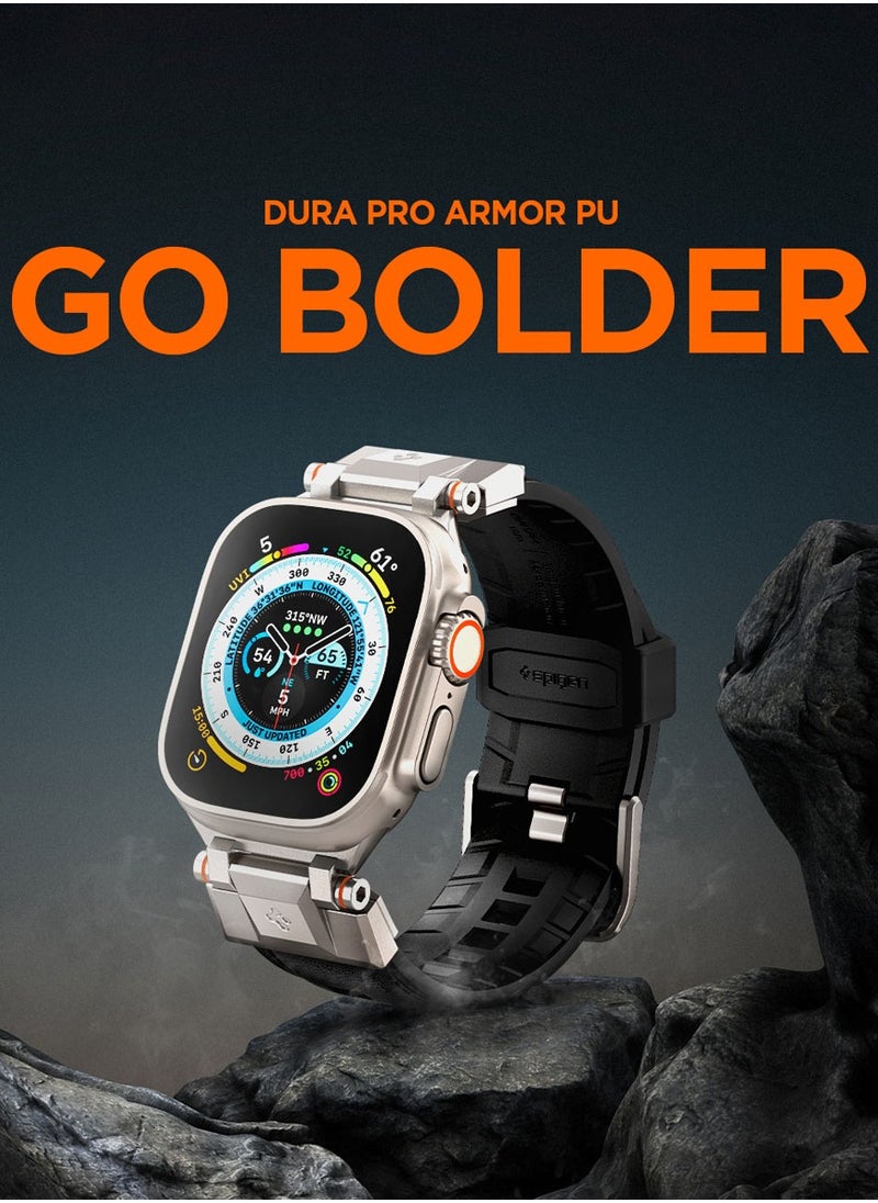 Spigen - DuraPro Armor band for Apple Watch Ultra 2 / Ultra 49mm, Series 9/8/SE2/7/6/SE/5/4/3/2/1 45mm/44mm/42mm Durable Metal Connector Band - PU Leather Black - Image 1