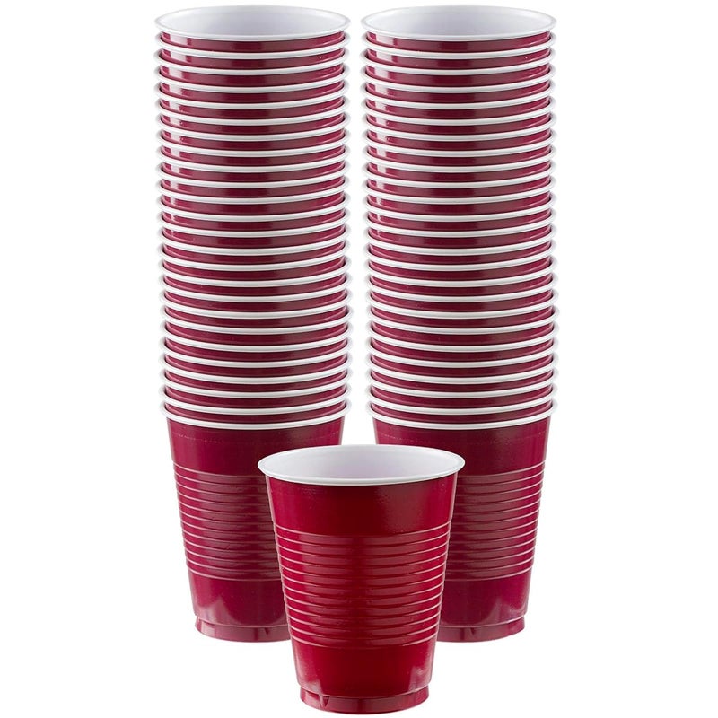 Amscan Premium Berry Red Plastic Cups 18 oz 50 Count  Stackable HeavyDuty  EcoFriendly Party Drinkware Vibrant Color  Ultimate Durability