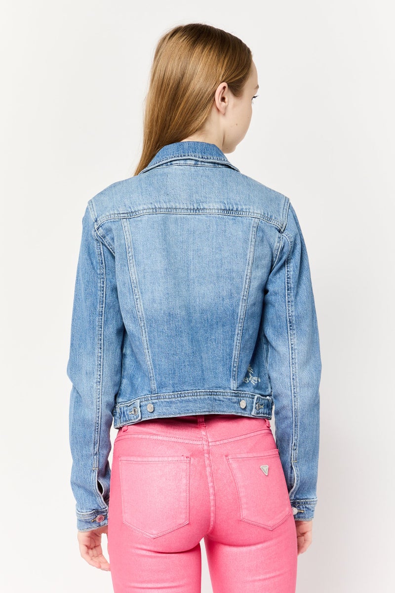 GUESS Women Washed Denim Jacket, Blue - Image 2