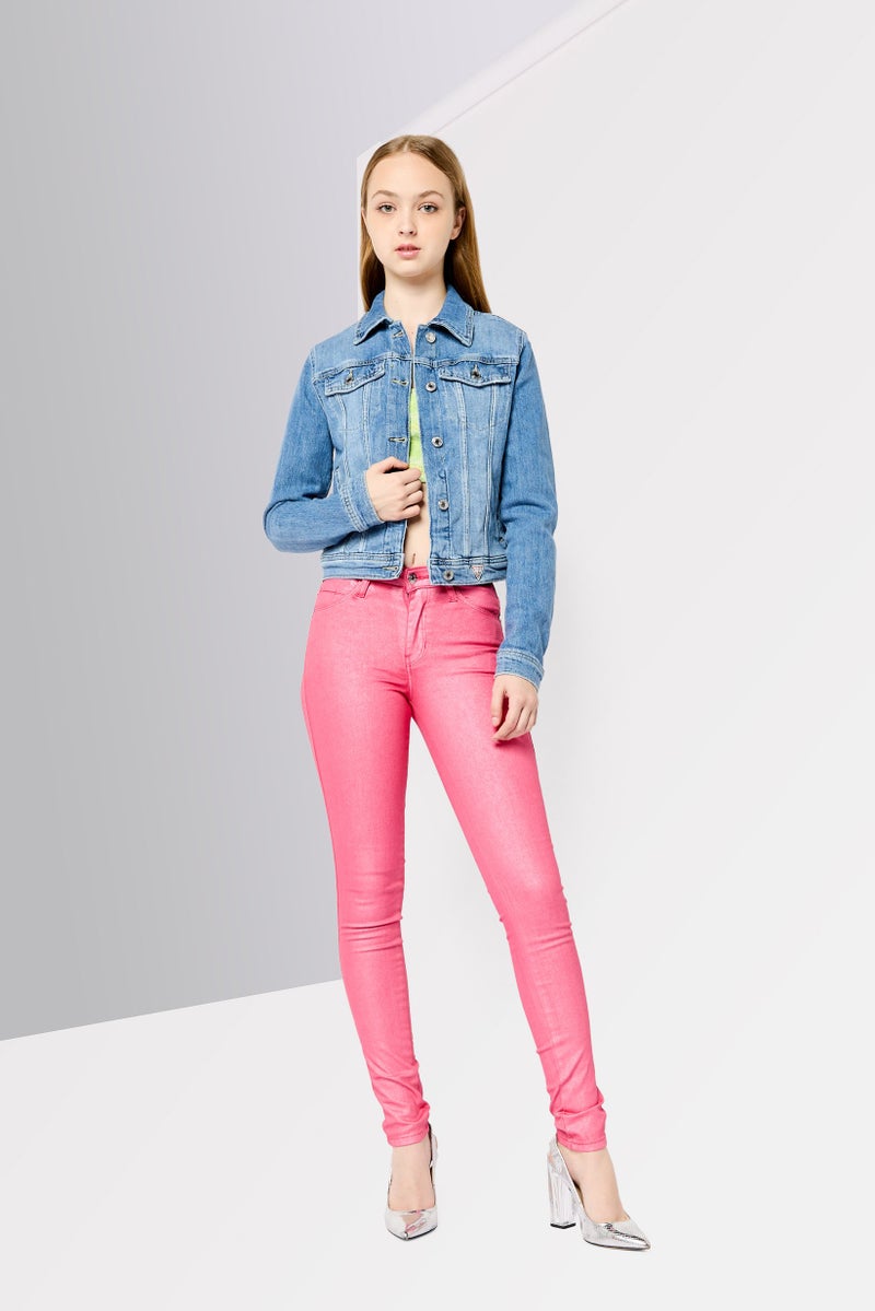 GUESS Women Washed Denim Jacket, Blue - Image 4