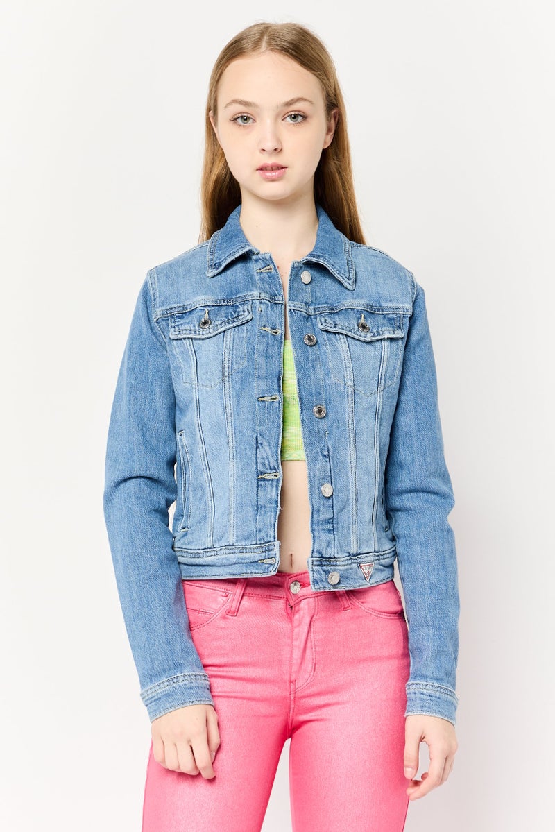 GUESS Women Washed Denim Jacket, Blue - Image 1
