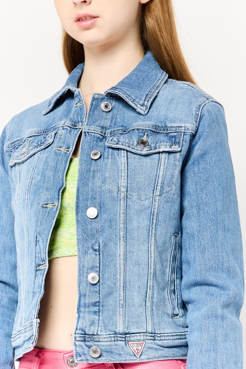 GUESS Women Washed Denim Jacket, Blue - Image 3