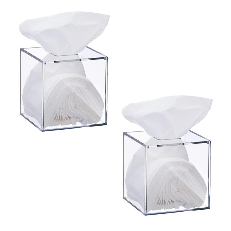 Beiyier Clear Acrylic Square Tissue Box Cover 4.7x4.7x5.5'', Napkin Organizer, Dispenser Tissue Holder, Suitable for Bathroom, Bedroom, Dressing Table, Countertop, Dining Table, Desk （2 Pack） - Image 1