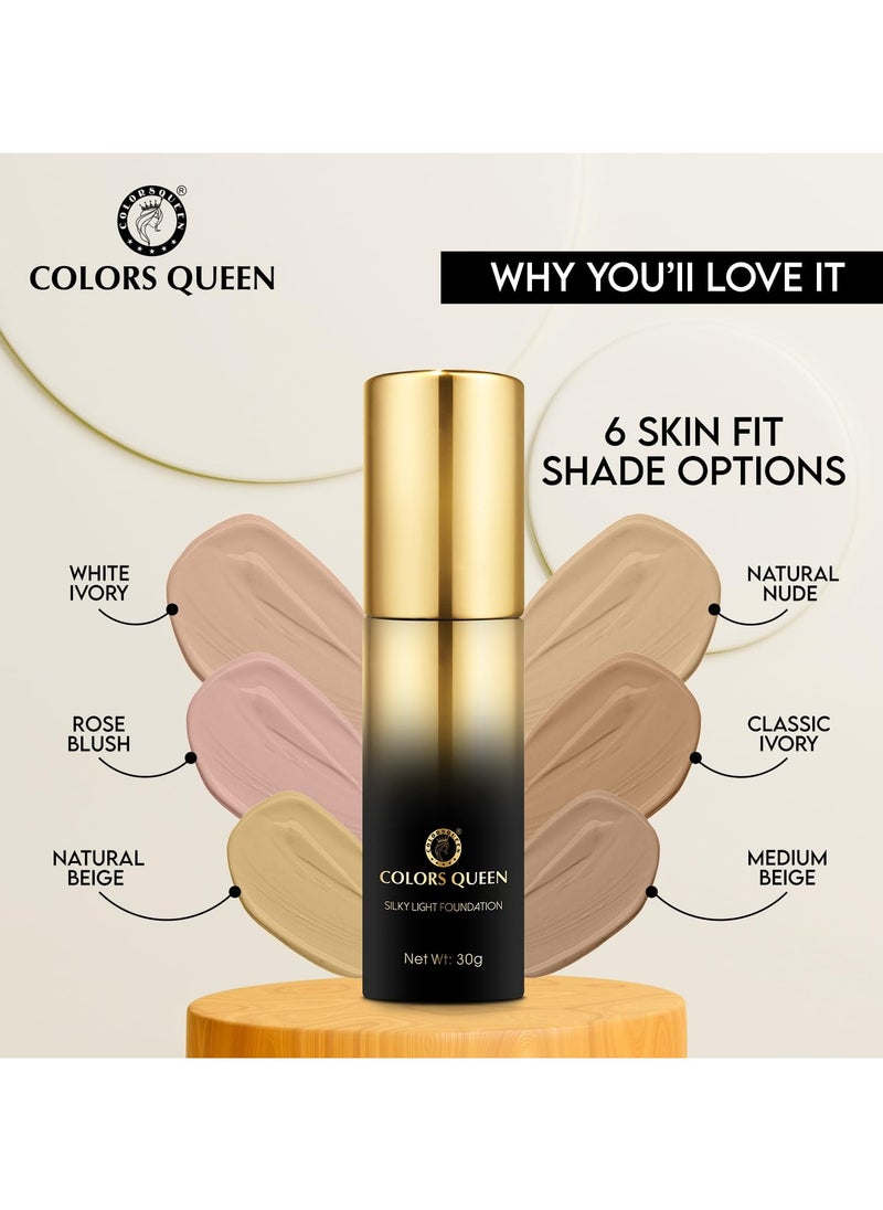 COLORS QUEEN silky light foundation 30g lightweight liquid dewy finish weightless full coverage long lasting for face makeup 02 Rose Blush  - Image 3