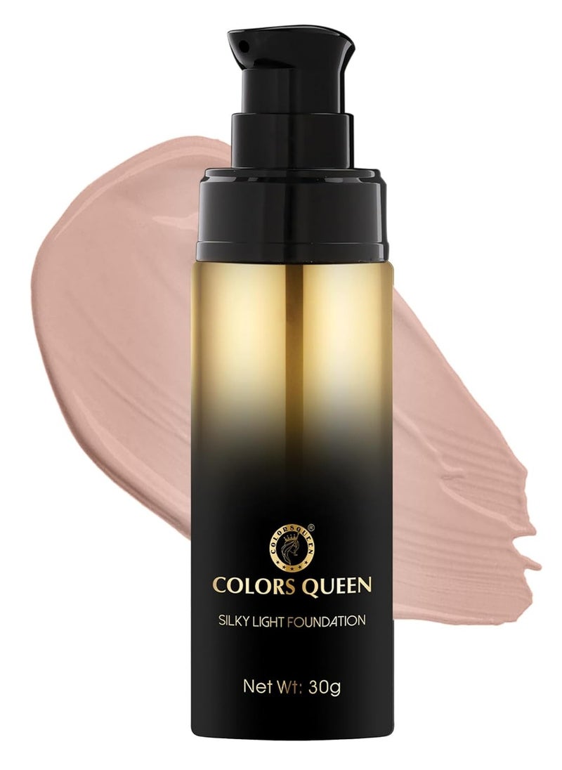 COLORS QUEEN silky light foundation 30g lightweight liquid dewy finish weightless full coverage long lasting for face makeup 02 Rose Blush  - Image 1