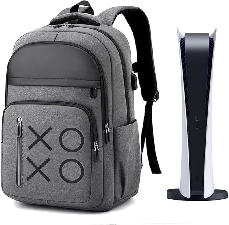 CENXI Gaming Backpack for PS5, Large Capacity Carrying Storage Bag with USB Port, Grey, Large, Game - Image 2