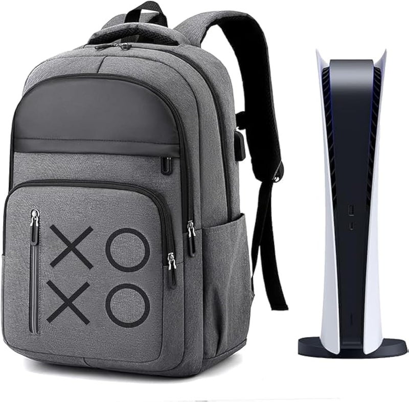 CENXI Gaming Backpack for PS5, Large Capacity Carrying Storage Bag with USB Port, Grey, Large, Game - Image 1