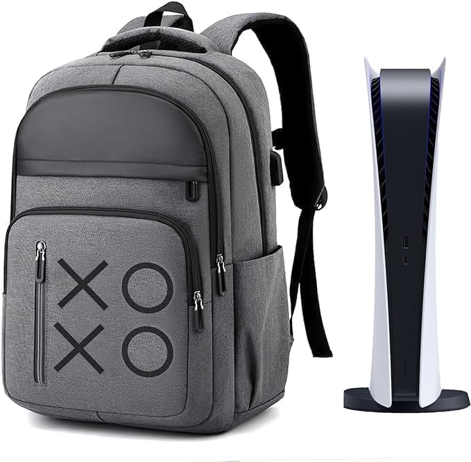 CENXI Gaming Backpack for PS5, Large Capacity Carrying Storage Bag with USB Port, Grey, Large, Game - Image 3