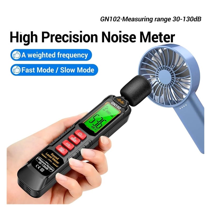 GN102 كاشف الضوضاء عالي الدقة 30-130 ديسيبل مقياس مستوى الصوت مع تثبيت البيانات غطاء مقاوم للرياح - Image 4