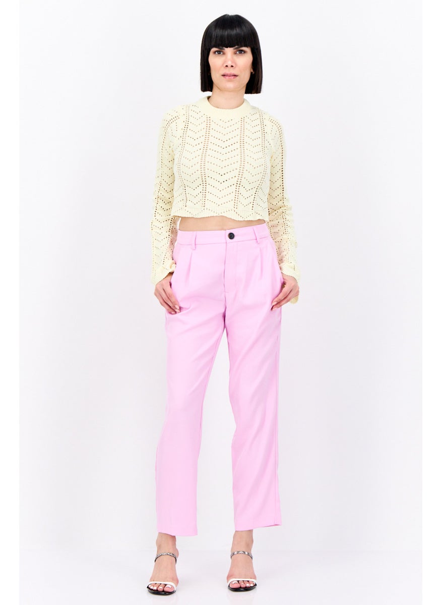 Bershka Women Crew Neck Textured Sweater, Light Yellow  - Image 4