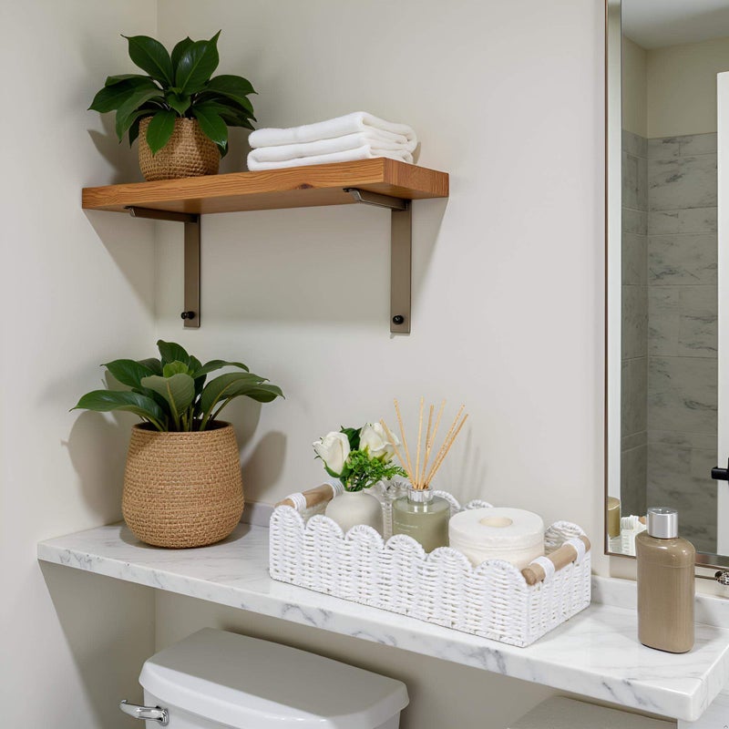 Cubesland Scalloped Edge Decor Baskets For Home  Living Room  Toilet Paper Storage Basket For Over Toilet Tank Top  Storage Shelf  Cute Small Paper Rope Baskets Both Storage&Decor  Set 2 White - Image 3