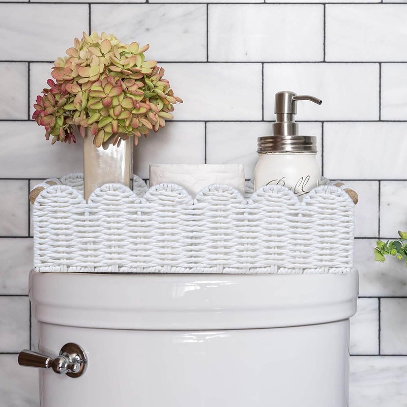 Cubesland Scalloped Edge Decor Baskets For Home  Living Room  Toilet Paper Storage Basket For Over Toilet Tank Top  Storage Shelf  Cute Small Paper Rope Baskets Both Storage&Decor  Set 2 White - Image 5