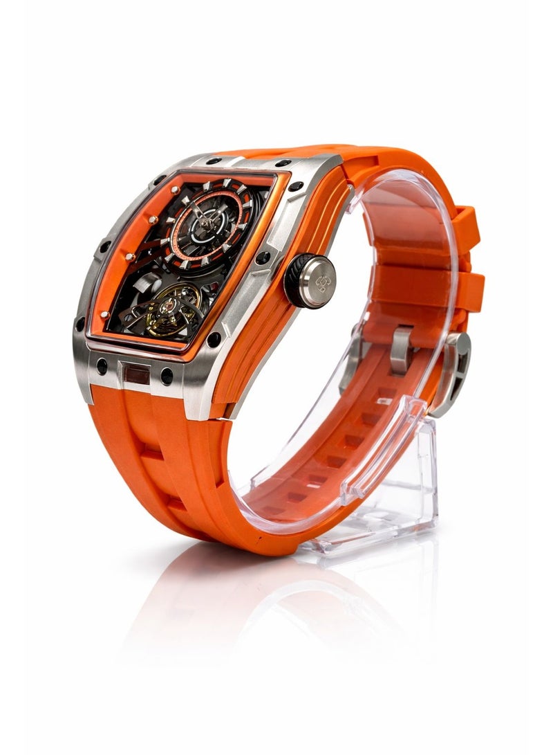 TOMRICH Phantom Skeleton Automatic Watch for Men – Luxury Tonneau Dial, Orange Silicone Strap, Stainless Steel Case, 3ATM Water Resistant - Image 4