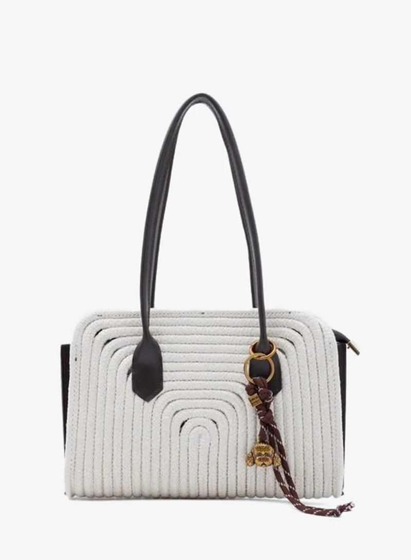 Giorno Charm Straw Shoulder Bag Cream
