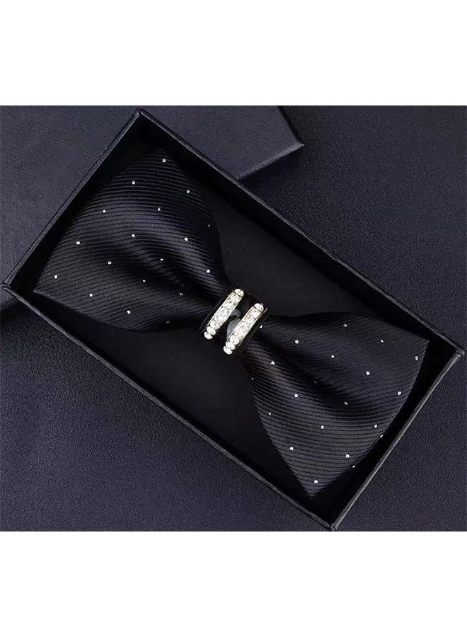 Adjustable Wedding Dotted Textured Bow Tie Black