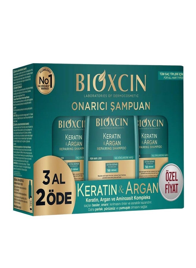 BIOXCIN Keratin Shampoo and Argan Oil Shampoo Bond Repair Anti-Hair Loss and Growth Care Sulfate Free Biotin Hair Care Strengthening and Nourishing Formula for Dry, Damaged, Gray or Dyed Hair 300 ml x 3 - Image 1