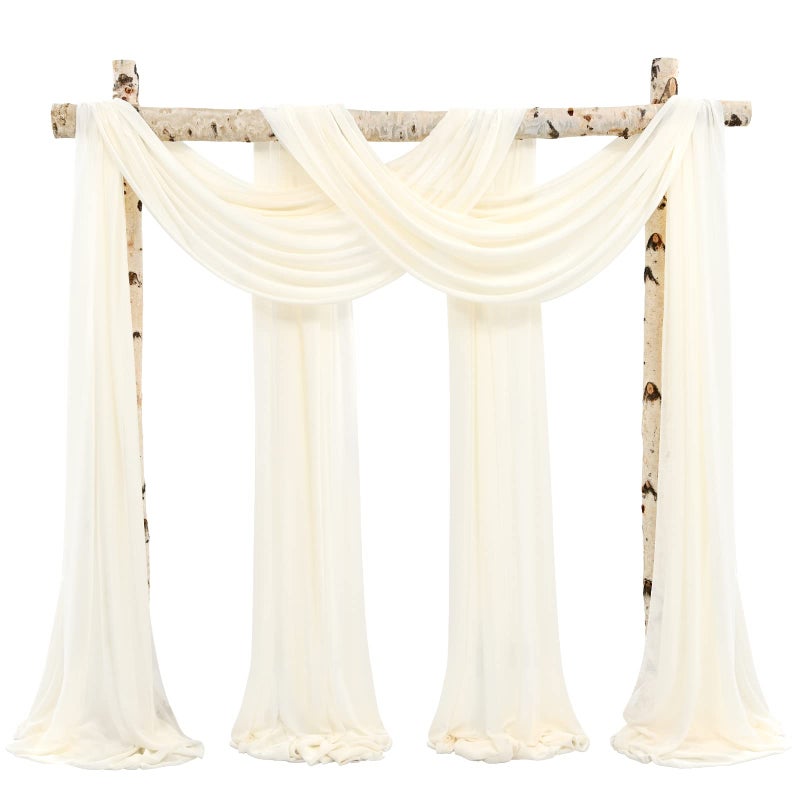 Showgeous زفاف القوس اللف من النسيج 12 لوحات 28 "" x20ft العاج الستائر لحفل الشيفون النسيج شيف الشجر الزخارف استقبال الستائر الخلفية - Image 1