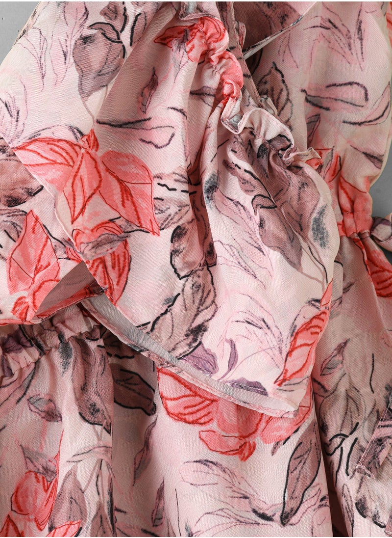 Jelliene Girls Pink Floral Off-Shoulder Dress  - Image 4
