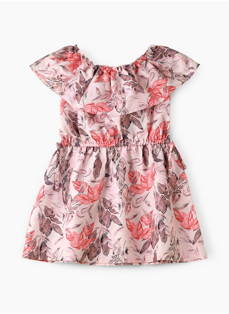 Jelliene Girls Pink Floral Off-Shoulder Dress  - Image 1