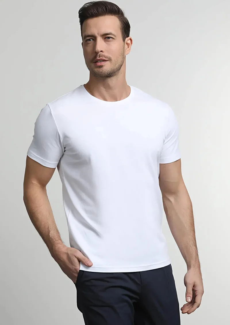 RAMSEY White Plain Cotton Blended T-Shirt